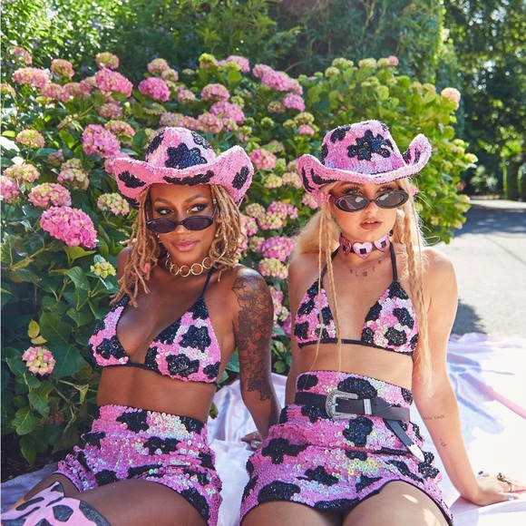 easy tiger Dresses & Skirts - Easy tiger embellished pink cow print set